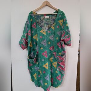 Kantha Bae Split Midi Dress Green Embroidered Free Size One Size OS